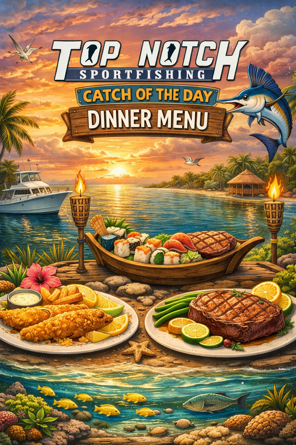 Top Notch Sportfishing Catch of the Day dinner menu