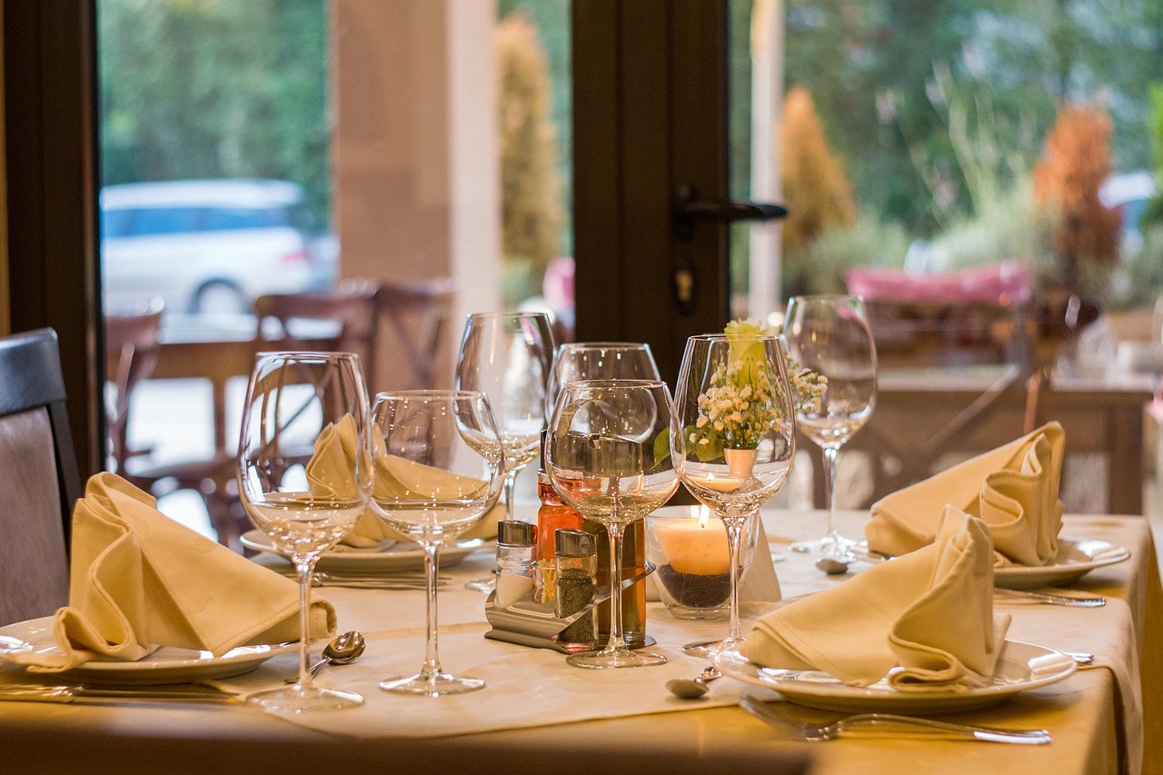 Elegantly set dinner table for a private event